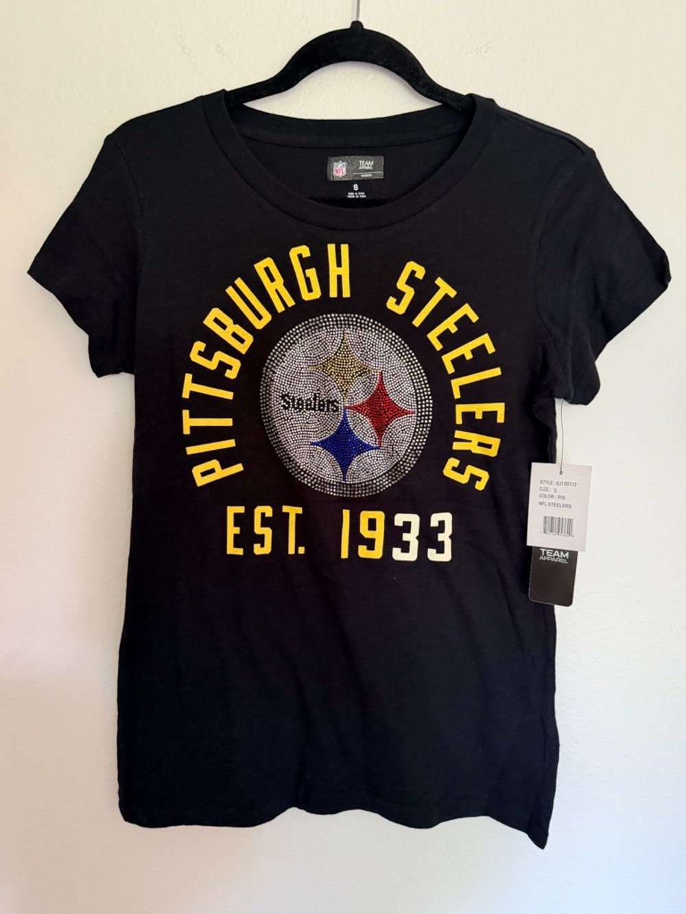 NWT Pittsburgh Steelers Women's Black Short Sleeve With Bling Tee Size Small